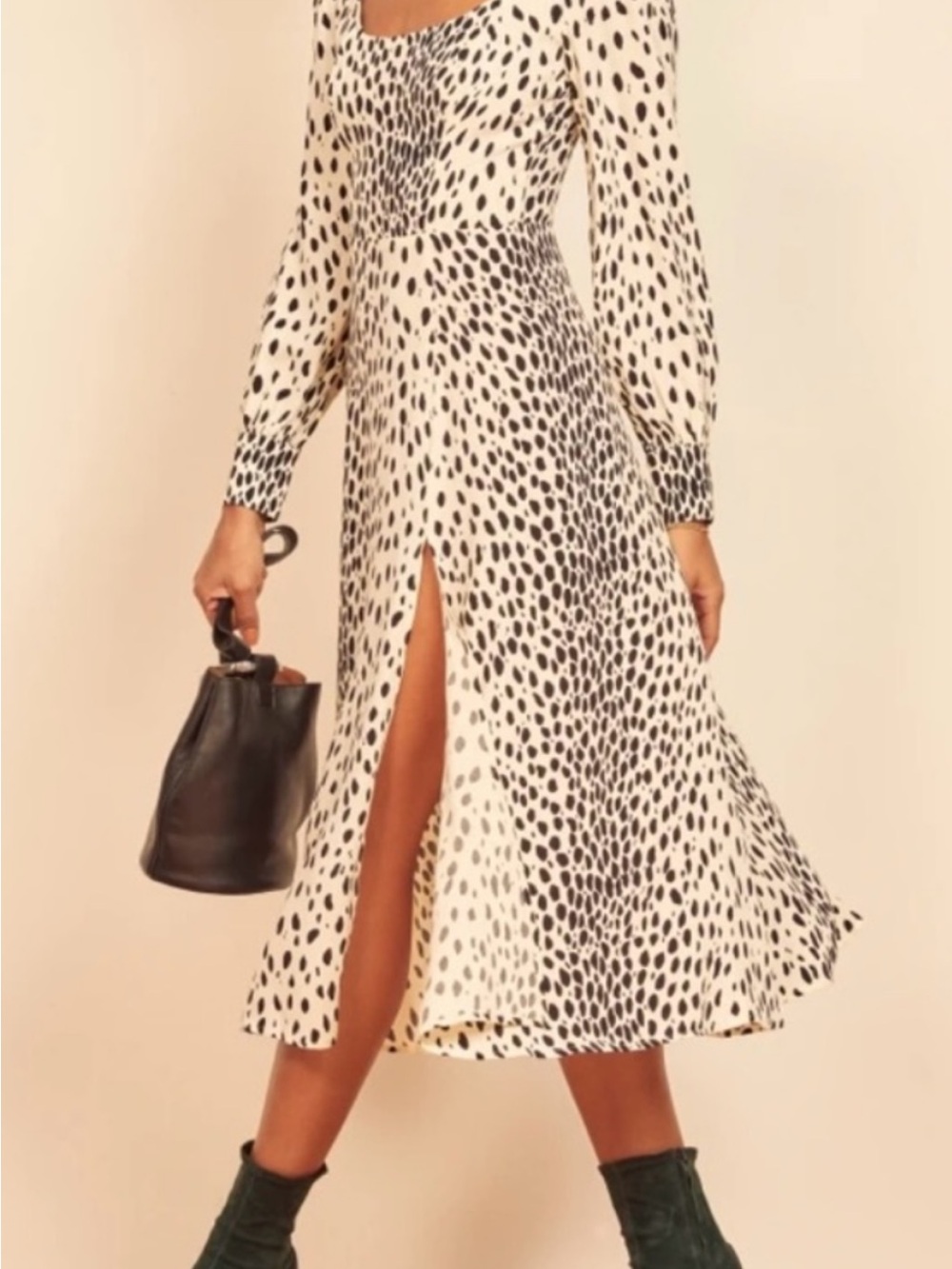 Reformation White and Black Spot Print Midi Dress